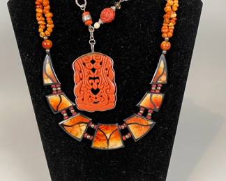 Two Beaded Necklaces, One Pendant, One Bib
