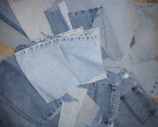 Bagged up old denim for crafts/sewing