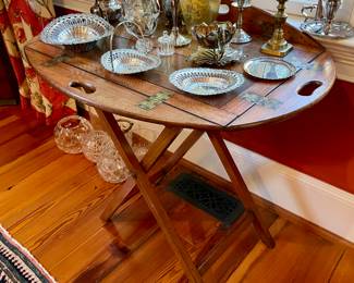 Antique butler serving tray table