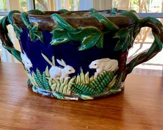 Majolica planter of bunny rabbits! 