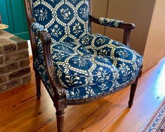 French style chair with lovely blue homespun type fabric
