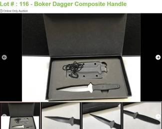 Boker plus 6079 Measures: 7 1/2" overall Blades: single 440 C steel Badge: none Box: original with a custom metal sheath on chain lanyard.