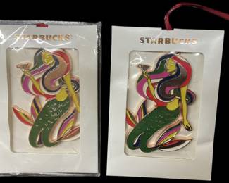 Two Starbucks Enamel Mermaid Ornaments 
