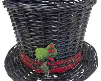 Snowman Top Hat Wicker Basket Planter 