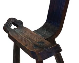 MidCentury Brutalist Oak Tripod Stool 