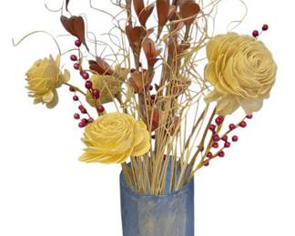 Faux Floral Arrangement In A Blue Vase 