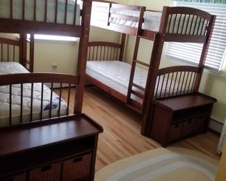 Two sets of bunk beds & two storage benches