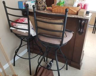 Two tier bar; bar stools