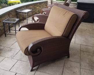 Very stylish porch furniture - four chairs with cushions mfg. by Cast Classics. Two chairs still available 