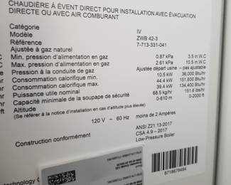 BOSCH 130,000 BTU gas tankless domestic heat & hot water heater - specs