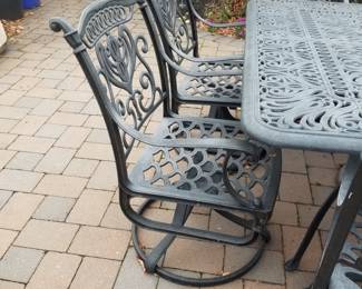 Cast aluminum dining set chair detail