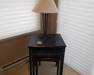 Nesting end tables; table lamp