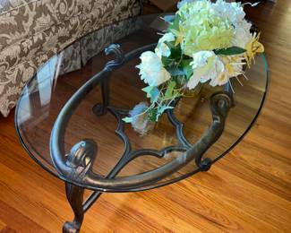 small glass coffee table with metal base