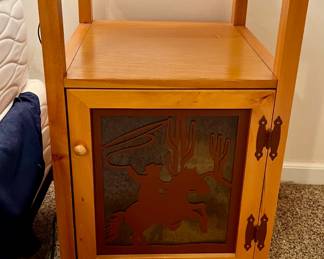 Light wood side table with metal western detail (1 of 2)