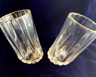 Vintage handmade slanted "Tilting Topsy Turvy" highball gold rim glasses