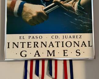 El Paso International Games framed poster and medals