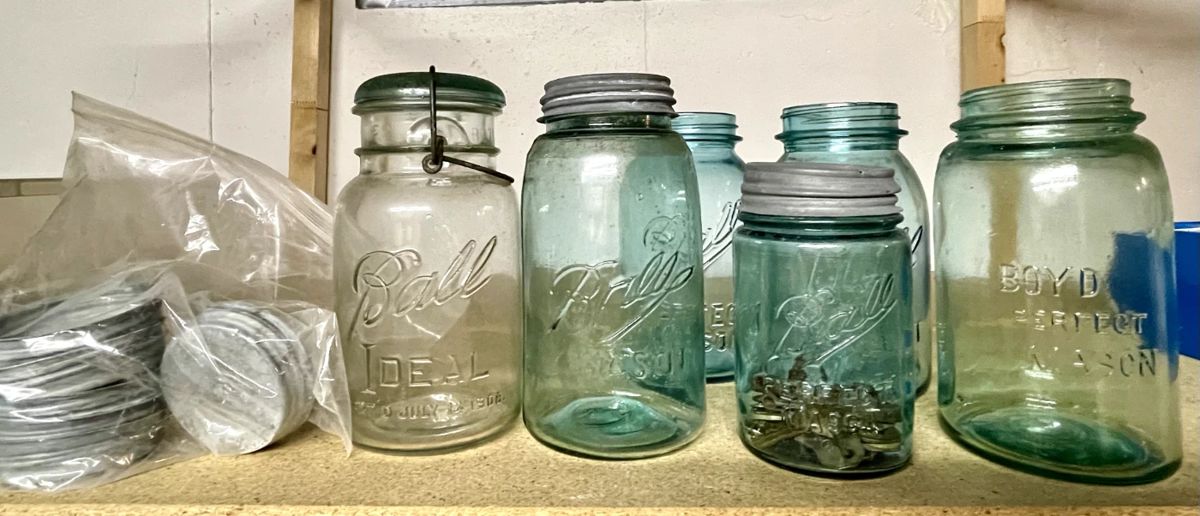 Vintage & antique blue glass Ball & Boyd mason jars