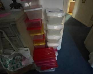 Plastic storage containers.