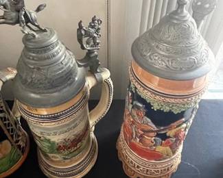 Beer steins with lids.
