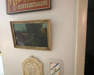 Assorted wall hangings.

