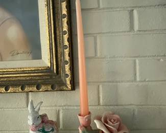 Candlestick holders and ceramic figure.