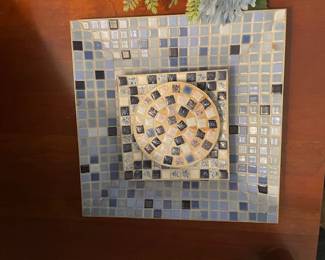Set of vintage tile trays - blue and white.