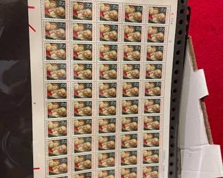 Large selection of postage stamps (full sheets, uncirculated).