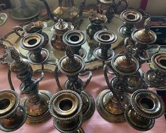 Silver-plate candlestick holders.