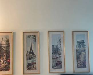 French framed wall art, vertical Ortiz Alfu Streetscapes, set of four.