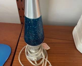Pair of Blue glitter silver base classic lava lamps.