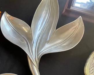 Royal Hickman signed Bruce Fox aluminum leaf tray,