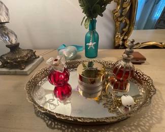 Assorted perfume bottles.