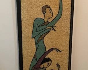 Vintage Mid Century Modern Gravel Art Picture Ballerina Dancer Wall Hanging.