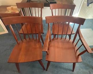 Willett solid cherry mid-century modern dining chairs (one with arm).
