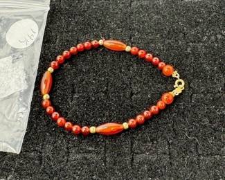 CARNELIAN and 14 karat gold stamped bracelet