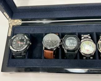BLACK LAQUER WATCH BOX contains six watches most of them are working