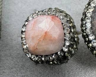 sterling silver ring with twin, rough cut, geode solitaire tested