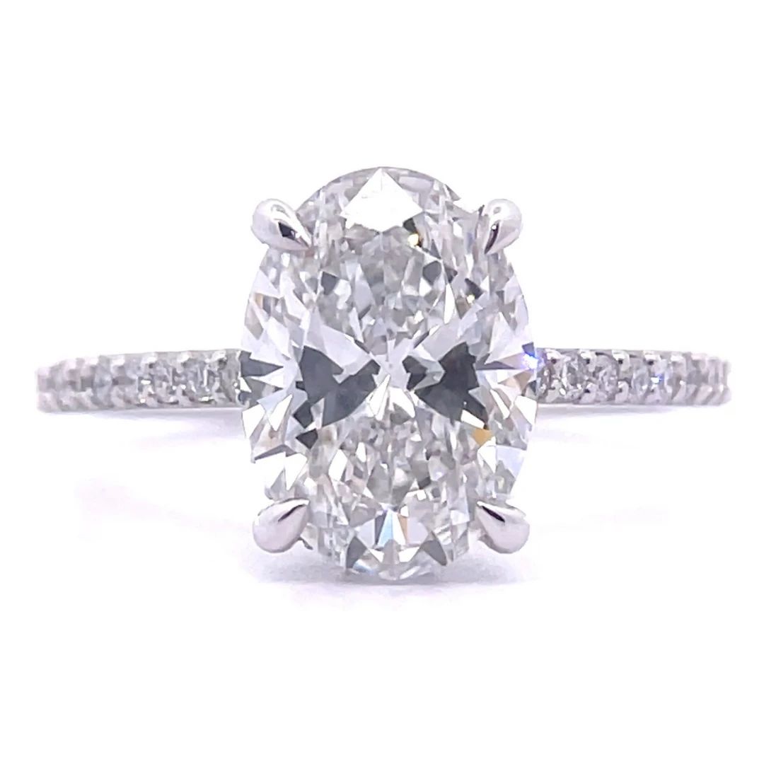 3.19 Carat Oval Diamond Pavé Engagement Ring in 14k White Gold