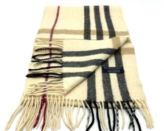 Burberry Beige and Gray Cashmere Scarf - Authentic