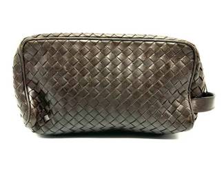 Bottega Veneta Dark Brown Intrecciato Leather Clutch Bag
