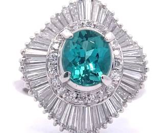 2.61 Carat GIA Report Natural Blue Tourmaline & Natural Diamond Ballerina Cocktail Ring in Platinum