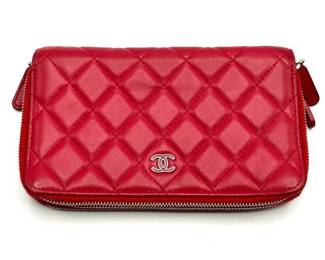 Chanel Red Coco Mark Matelasse Lambskin Accessory Case - Authentic