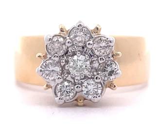 Round 0.65 Carat Diamond Flower Cluster Ring in 14k Yellow Gold