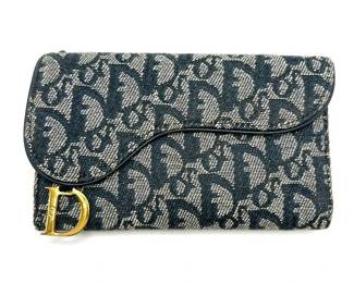 Christian Dior Navy Trotter Saddle Canvas Long Wallet - Authentic
