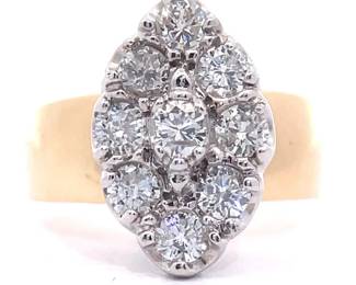 Glistening 1.35 Carat Diamond Marquise Cluster Ring in 14k Yellow Gold