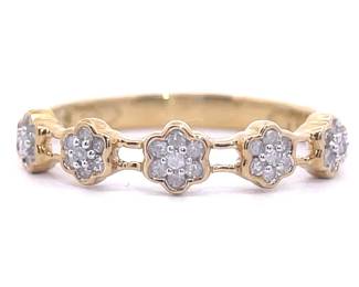 NEW! 0.16 Carat Diamond Flower Cluster Double Rail Ring in Yellow Gold