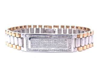 Men's 2.90 Carat Pavé Natural Diamond Heavyweight Watch Band Bracelet in 14k Two-Tone Gold - 50.70 Grams