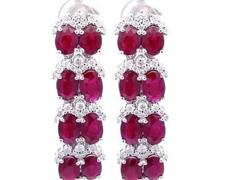 8.51 Carat GIA CERT Rare Burmese Ruby & Natural Diamond Earrings in Platinum