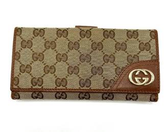 Gucci Brown GG Canvas Long Wallet - Authentic