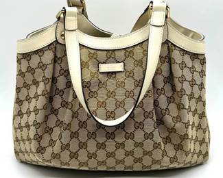 Gucci Brown GG Canvas x Leather Tote Bag - Authentic
